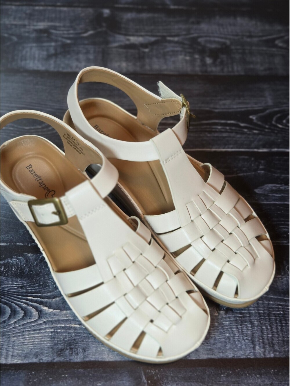 Baretraps Welsy Cream Fisherman Sandals Women’s 7M Woven Closed Toe Comfort